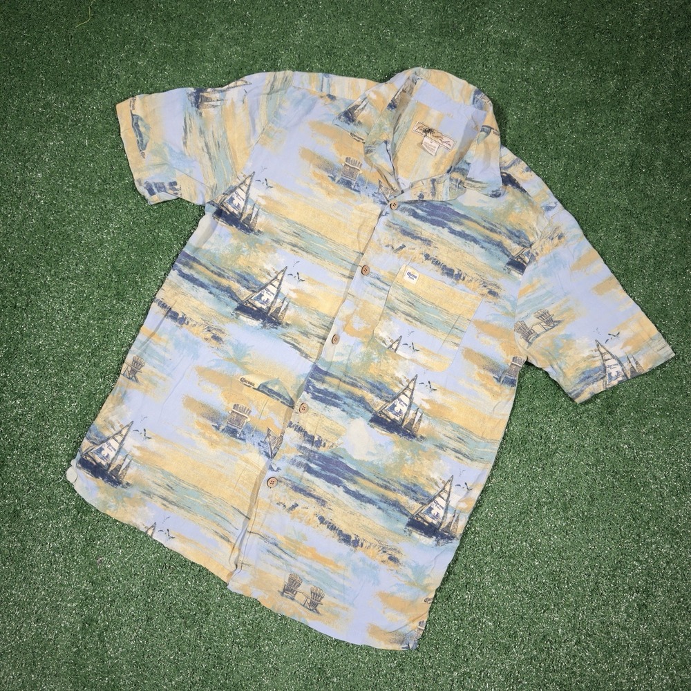 Corona Extra‎ Hawaiian Shirt Mens M Joe Marlin Beach Sailboat Rayon Button Up